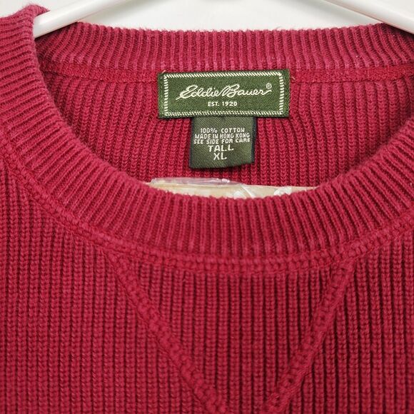 VTG Eddie Bauer men's pullover sweater, Tall XL, dark red, long slvs, crew neck - Picture 7 of 10